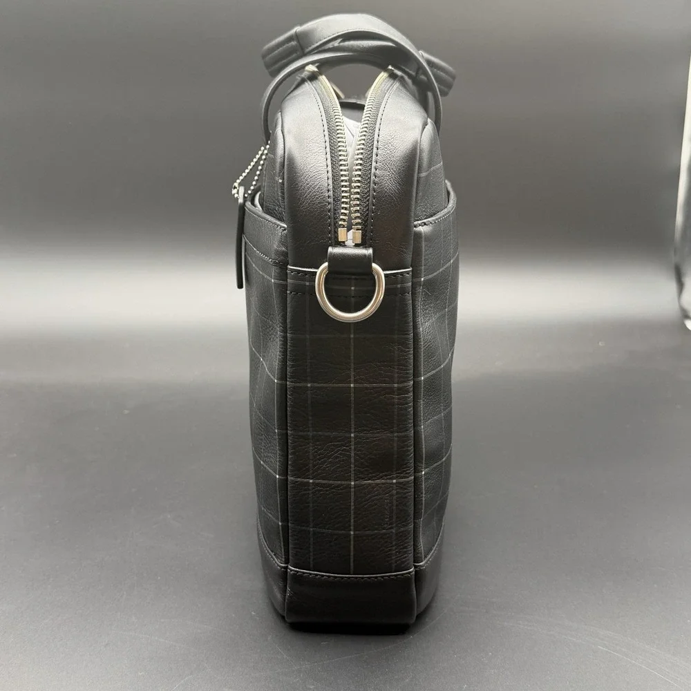 COACH Bag Briefcase Business Men's Leather‎ Black F71561 HUDSON Rare Plaid NWOT
